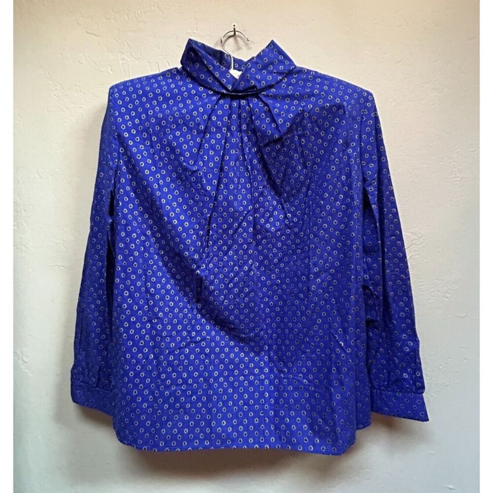 Laura Michelle Womens Azure Floral Pleated Mock Neck Blouse Size 10 Long Sleeve